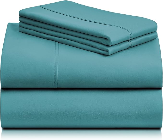 LuxClub 4 PC Queen Sheet Set, Breathable Luxury Bed Sheets, Deep Pockets 18" Wrinkle Free Cooling Sheets Machine Washable Hotel Bedding Silky Soft - Teal Queen