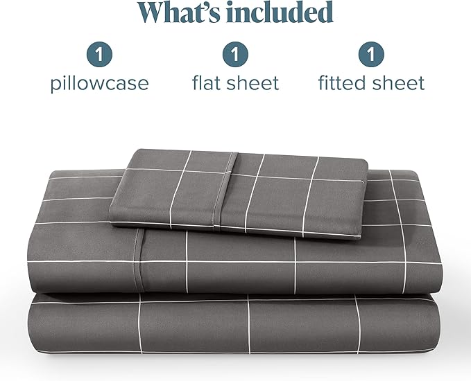 Bare Home Twin Sheet Set - 1800 Ultra-Soft Microfiber Bed Sheets - Deep Pockets - Easy Fit - Extra Soft - 3 Piece Set - Bedding & Pillowcases (Twin, Grid - Grey/White)