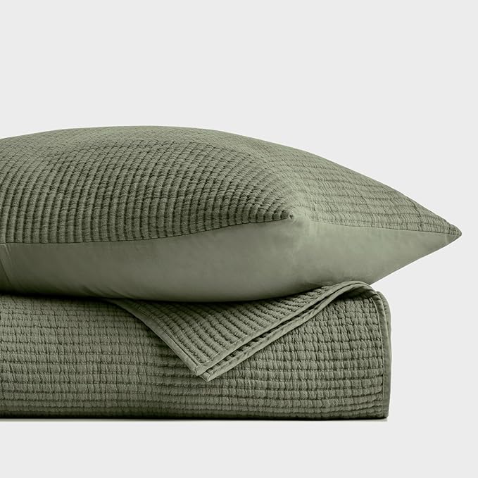 EVERGRACEHOME Cotton Coverlet Set King Size 3 Pieces, Lightweight Soft Ribbed Matelassé Bedspread Quilt Set, Cozy Oversized Quilted Bedding Set with 2 Pillow Shams for All Seasons, Olive Green