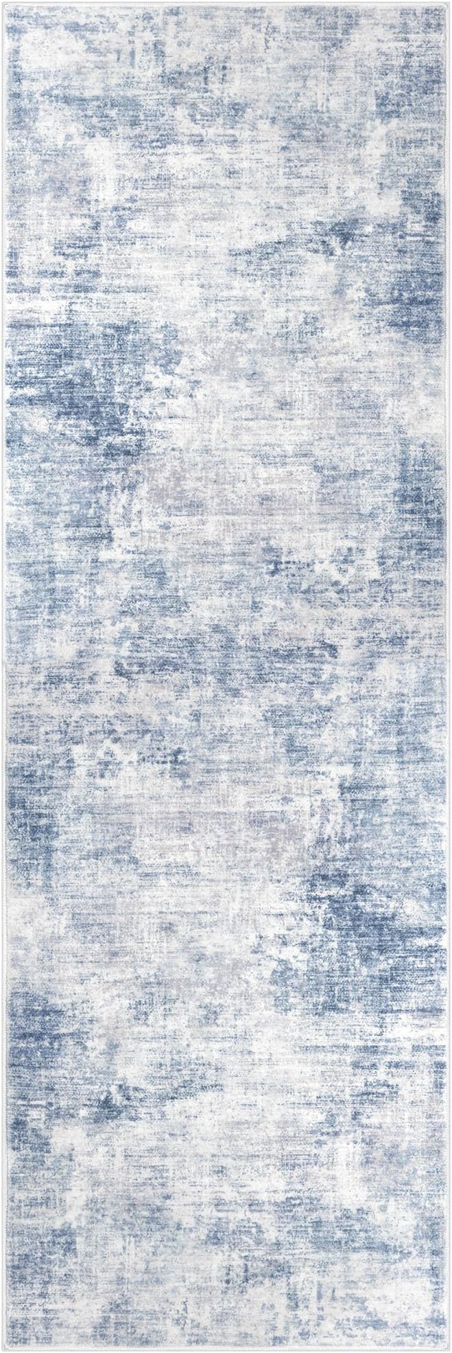 IOHOUZE Abstract Runner Rug 2x6 Ft Washable Runners for Hallways, Non Slip Kitchen Runner Printed Faux Wool Entryway Runner Indoor, Modern Abstract Floor Carpet for Hall Bedroom, Light Blue White