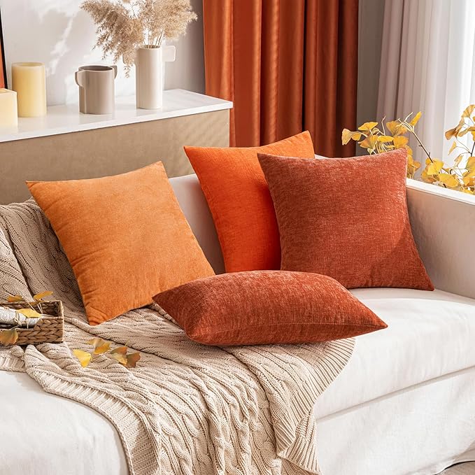 MIULEE Pack of 2 Rust Throw Pillow Covers 12x20 Inch Soft Chenille Lumbar Pillow Covers for Sofa Living Room Couch Solid Dyed Cases