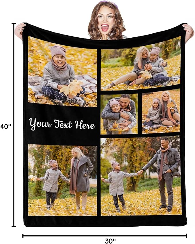 Personalized Blanket with Photo, 6 Photos Customized Blankets Photo Blankets Customize Personalized Family Mom Pictures Blankets for Dad Family Friend, 8 Sizes