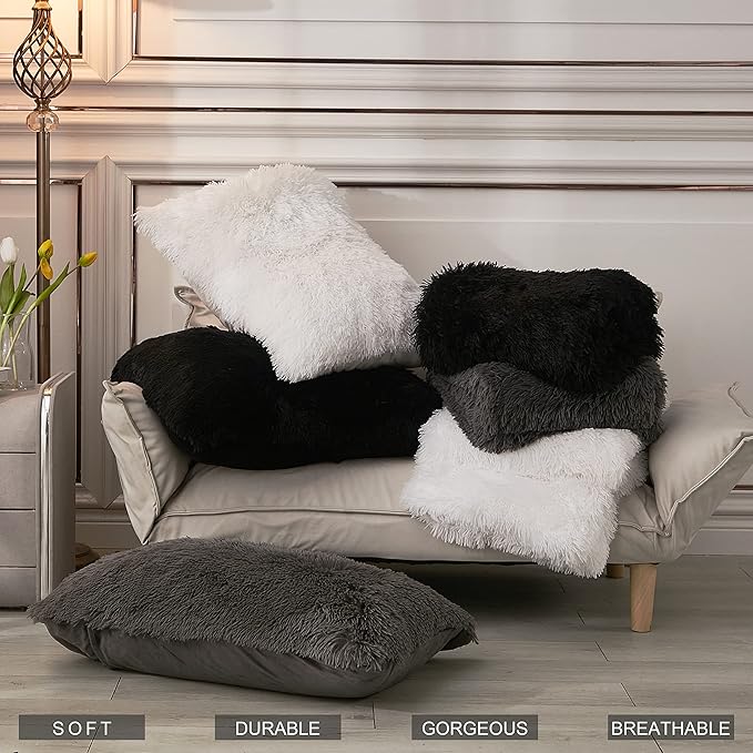 annadaif Plush Black Duvet Cover Queen, Fluffy Soft Faux Fur Velvet Comforter Cover, Luxury Fuzzy Shaggy Bedding Sets 3 Pieces(1 Duvet Cover,2 Pillowcases), Zipper Closure