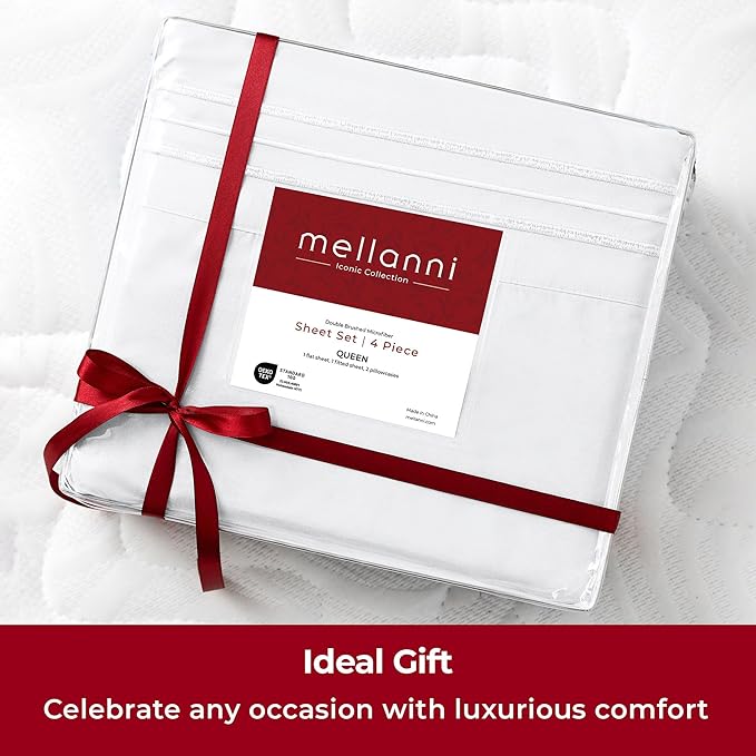 Mellanni Extra Deep Twin XL Sheets - 3 PC Iconic Collection Bedding - Hotel Luxury, Ultra Soft, Cooling Bed Sheets - Wrinkle, Fade, Stain Resistant (Twin Extra Long, White)