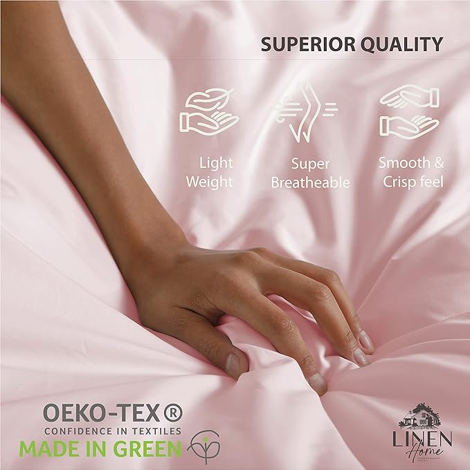 Linen Home 100% Cotton Percale Sheets Twin Size, English Rose, Deep Pocket, 3 Pieces Set - 1 Flat, 1 Deep Pocket Fitted Sheet and 1 Pillowcase, Crisp Cool and Strong Bed Linen