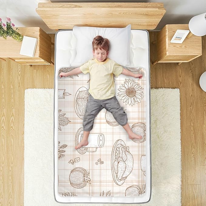 Waterproof Bed Pad Reusable Changing Pad Toddler Mattress Protector Large Pee Pad Baby Diaper Pad Soft Washable Liner Beige Line Art Pie Thanksgiving
