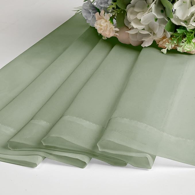 Chyhomenyc Sheer Sage Green Valances for Windows 2 Pack, Small Window Curtains for Living Room Bathroom Cafe Laundry Basement, Modern Top Dual Rod Pocket Voile Curtain, 42W x 18L inches, Sage Green