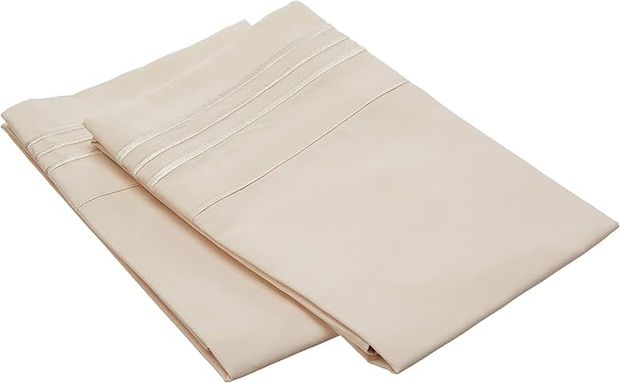 Elegant Comfort 1500 Thread Count Wrinkle & Fade Resistant Egyptian Quality Ultra Soft Luxurious 2-Piece Pillowcases, Standard Size, Beige