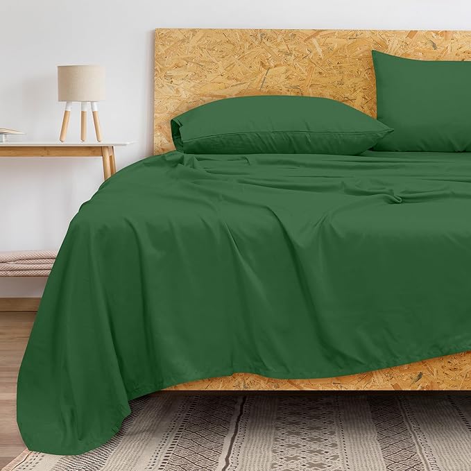 Royale Linens 300 Thread Count 100% Long Staple Combed Cotton Flat Sheet - Super Soft - Top Sheets - King Flat Sheet Sold Separately -Breathable, Cool & Crisp Percale Sheets Only (King, Hunter Green)