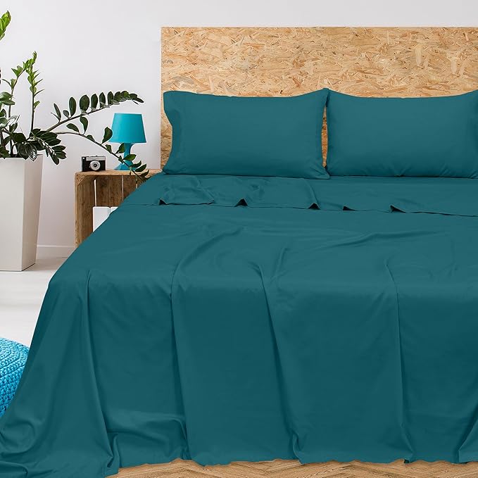 Royale Linens 300 Thread Count 100% Long Staple Combed Cotton Flat Sheet - Super Soft - Top Sheets - Full Flat Sheet Sold Separately - Breathable, Cool & Crisp Percale Sheets Only (Twin XL, Teal)