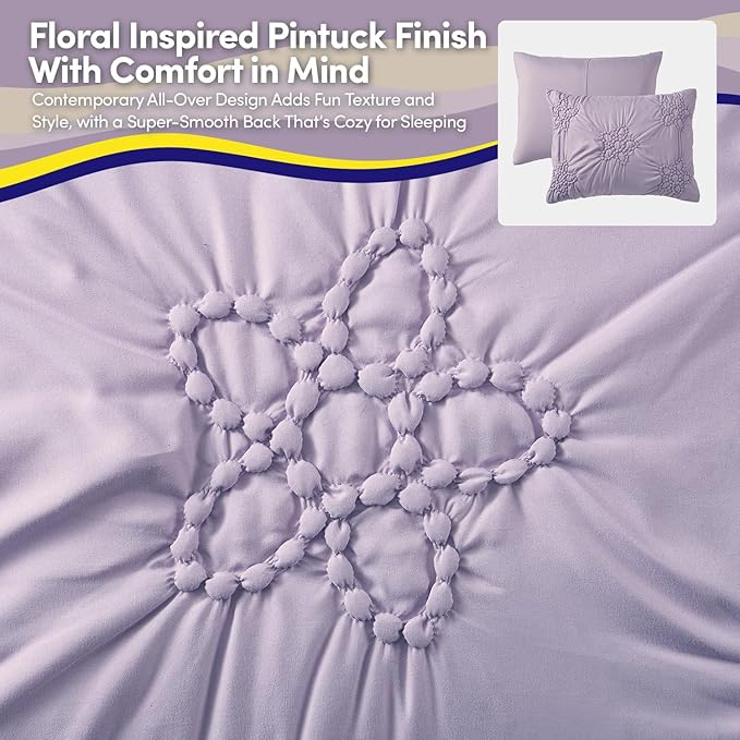 Floral Pintuck Comforter Set Twin Size – Bed in a Bag with Sheets, Pillowcases & Shams – Soft Stylish Sports Bedding – All Season Boys Basketball Bed Set