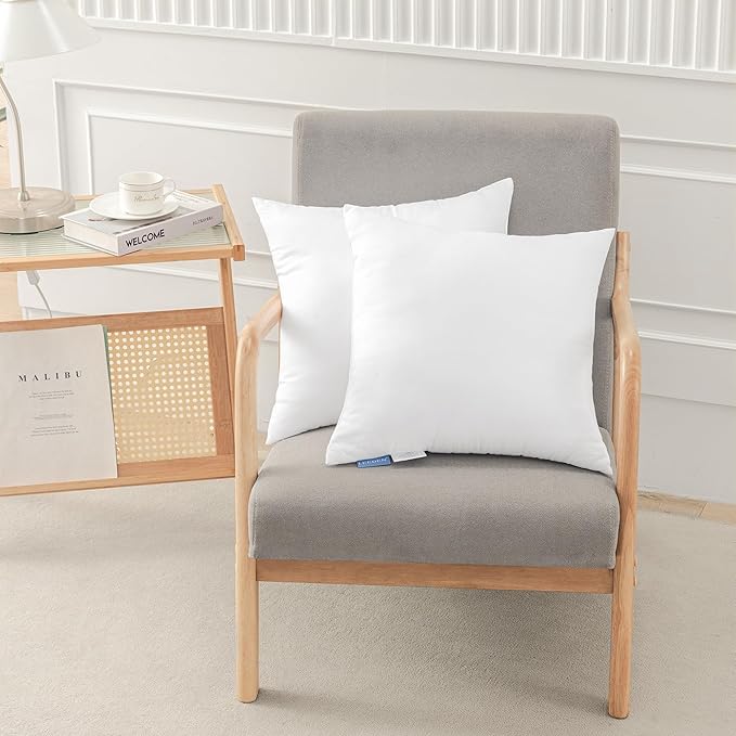 Leeden 16x16 Pillow Inserts Pack of 2, 16 Inch Decorative Throw Pillow Inserts, Soft Fluffy Square Throw Pillows for Couch, Sofa, Bed, and Home Decor White Cushion