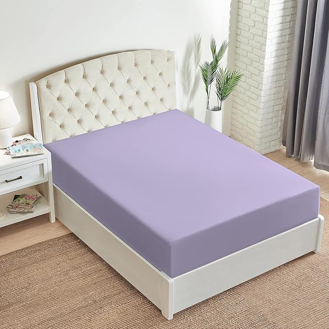 Mellanni Twin XL Fitted Sheet - Iconic Collection Bedding Sheets with up to 16 inch Deep Pocket - Soft & Cooling - Fade & Stain Resistant - 1 PC (Twin XL, Violet)