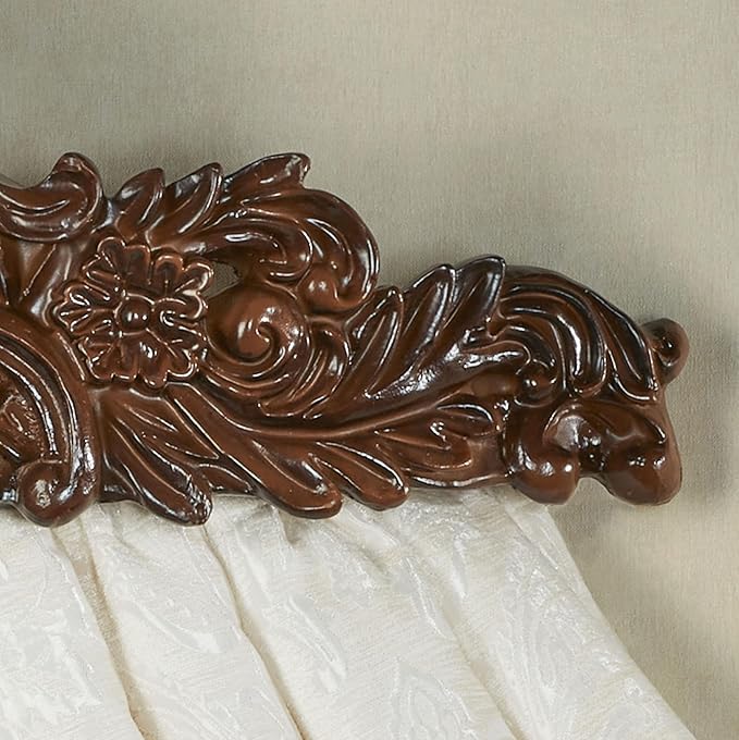 Cheyanne Traditional Wall Teester | Warm Natural Cherry Finish | Royal Resin Bed Crown Creates a Lavish Canopy with your Window Curtain Panels or Sheer Drapery | Classic Scrollwork and Medallions
