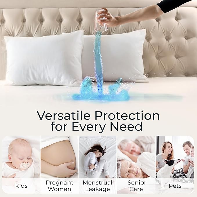 Full Size Waterproof Mattress Protector - Noiseless, Breathable, Machine Washable Fitted Mattress Cover with Deep Pocket up to 15”