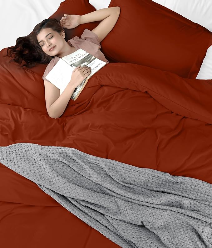 Utopia Bedding Duvet Cover Queen Size - 3 Piece with Zipper Closure - 1 Comforter Cover 90X90 Inches & 2 Pillow Shams 20X26 Inches (Orange) Comforter Not Included