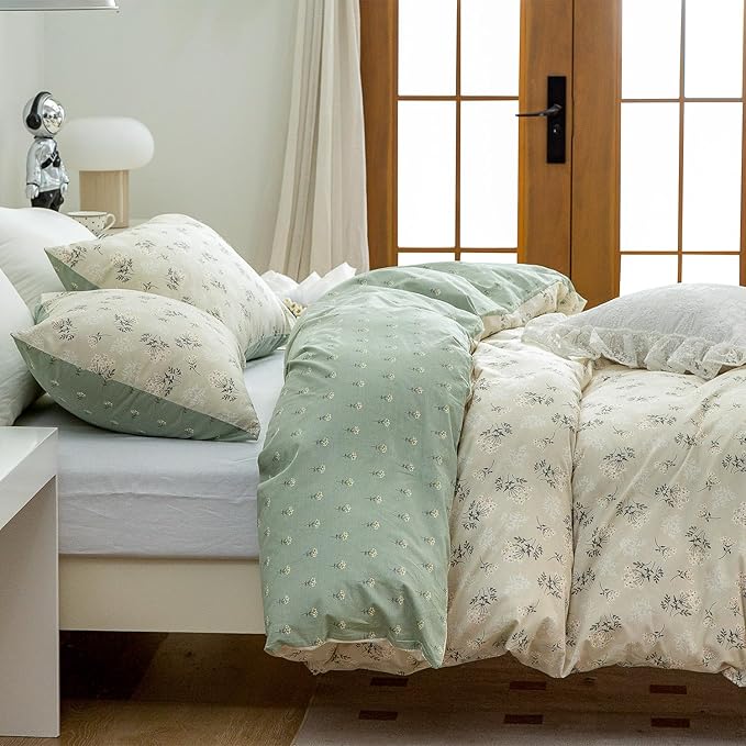 CottonLife Floral Duvet Cover King 100% Brushed Microfiber 3 Pieces King Bedding Sets Reversible Floral Chic Garden Style Pattern King Duvet Cover with Zipper Closure
