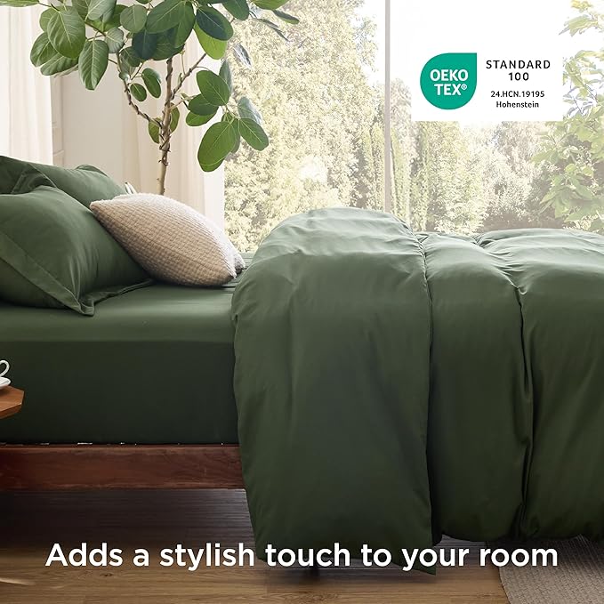 Bedsure Duvet Cover with Fitted Sheet King - Warm Deep Pocket, Hotel Luxury Soft Double Brushed Bedding Set with Zipper Closure, 1 Duvet Cover, 1 Fitted Sheet, 2 Pillow Shams, NO Comforter, Green