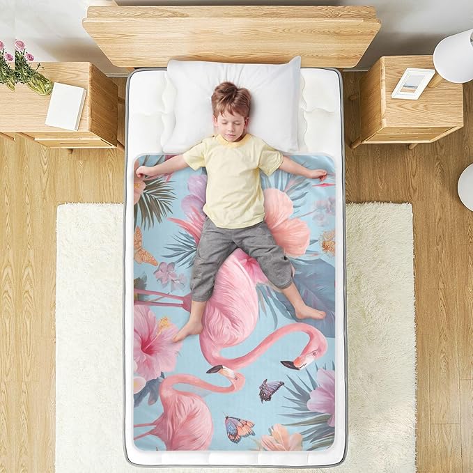 Waterproof Bed Pad Reusable Changing Pad Toddler Mattress Protector Large Pee Pad Baby Diaper Pad Soft Washable Liner Sky Blue Flamingo Flower