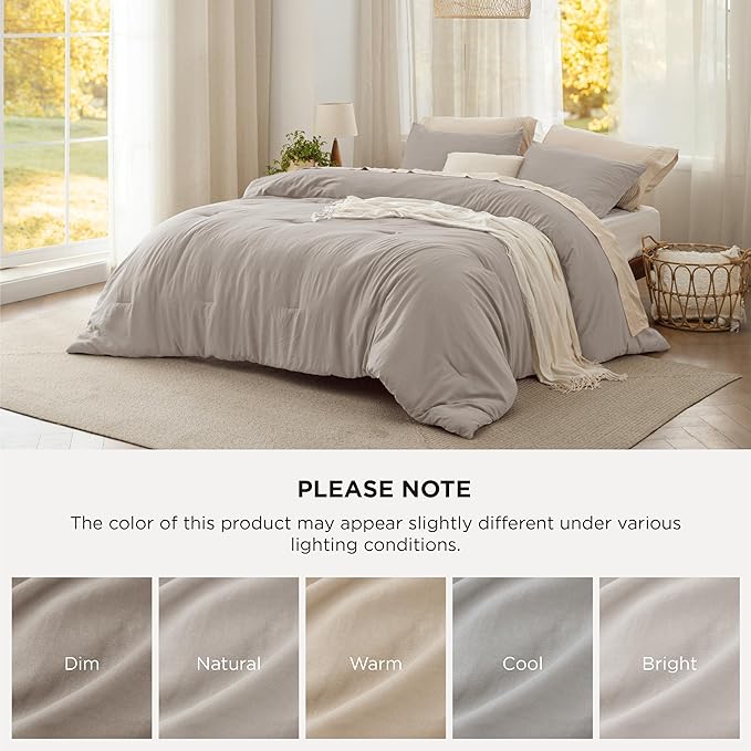 Bedsure Full Comforter Set, Linen Soft Prewashed Bedding for All Seasons, 3 Pieces GentleSoft™ Bed Set, 1 Lightweight Comforter (82"x86") and 2 Pillowcases (20"x26")