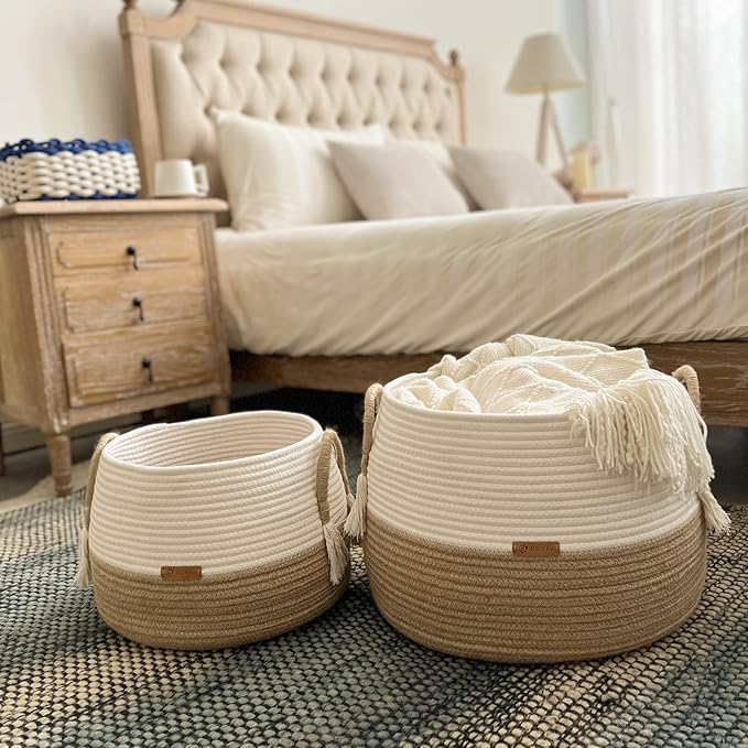 Large Basket for Toys-15.7"x 11.8"-Boho Baskets for Living Room,Bedroom,Nursery | Large Woven Baskets, Cube Basket, Under Shelf Basket | Decorative Baskets for Home Decor