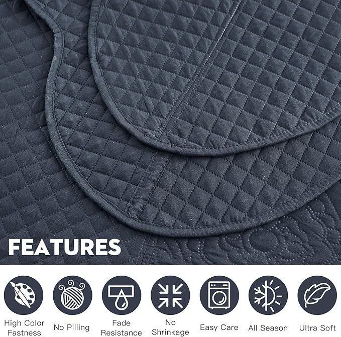 HZ & HY Oversized King Bedspread 128x120 Extra Wide, Ultrasonic Coverlet Bedding Set, Lightweight Thin Comforter, Reversible, 5 Piece, 100% Microfiber, Navy Blue