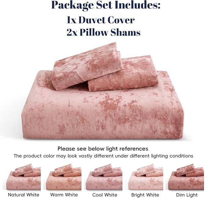 PHF Truly Velvet Duvet Cover Set California King Size, 3pcs Ultra Soft Breathable Comforter Cover Set, Luxury Cozy Flannel Duvet Cover with Pillow Shams Bedding Collection, 104" x 98", Pink