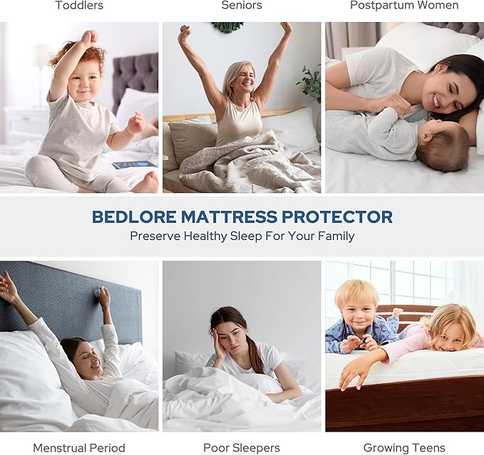 BEDLORE Waterproof Mattress Protector, Twin Size Mattress Pad with Deep Pocket 6"-15" Depth, Soft Dirt-Proof Double Bed Mattress Cover for Bedroom, College Dorm, Hotel (Light Gray)