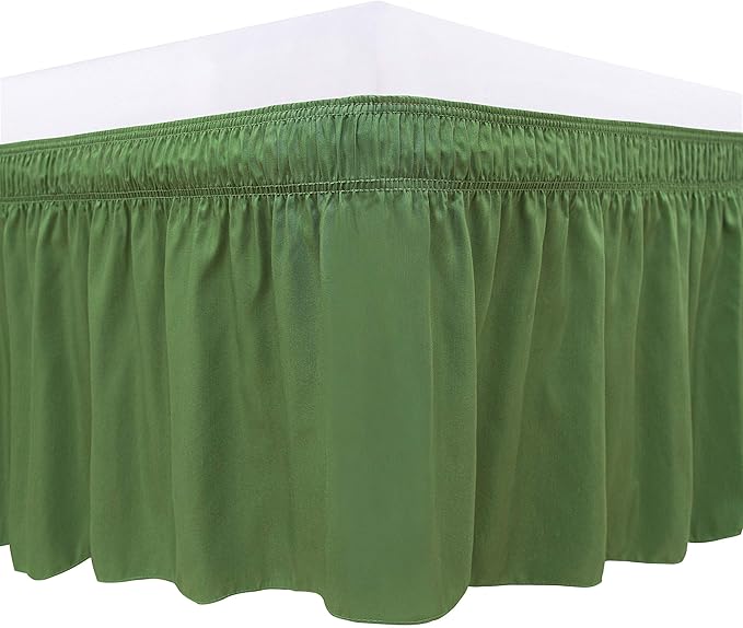 Wrap Around Bed Skirts Elastic Dust Ruffles, Easy Fit Wrinkle and Fade Resistant Silky Microfiber Fabric Solid Color Bedskirt, 12 Inch Tailored Drop Sage for Twin Size Bed Skirt