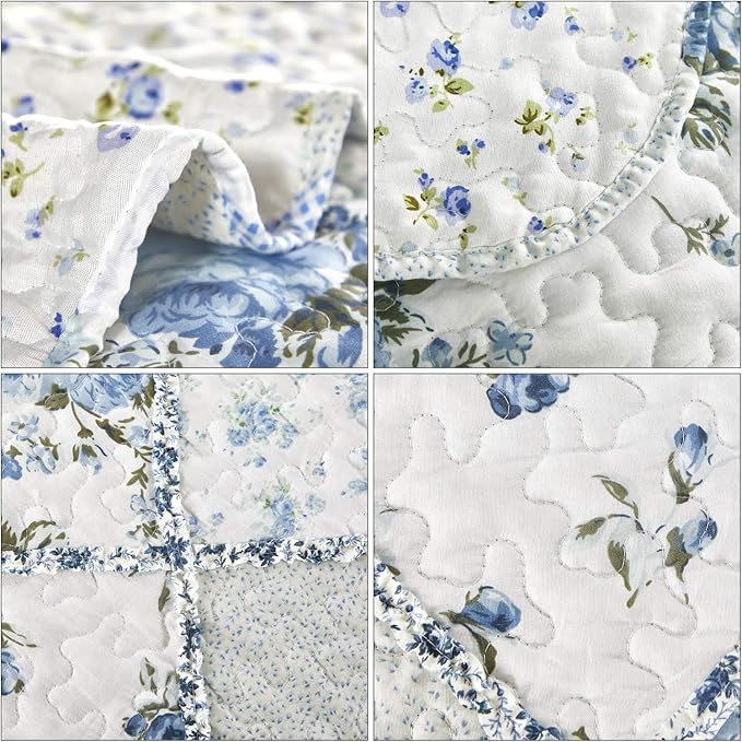 VIVILINEN Blue Floral Patchwork Quilt Set 132x120 Alaska King Size Bedding Set 3-Piece Extra Wide Super King Size Rversible Quilted Bedspread Coverlet Set Comforter Bed Cover with 2 Pillow Shams | Blue Quilt Set, Patchwork Quilt, Alaska King Quilt, Ove...