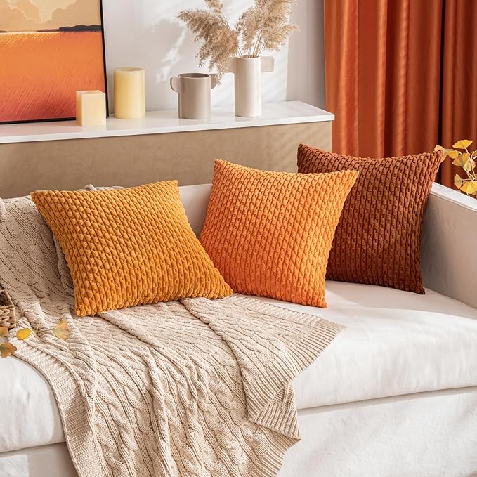 MIULEE Rust Throw Pillow Covers Soft Corduroy Decorative Set of 2 Boho Striped Pillow Covers Pillowcases Farmhouse Home Decor for Couch Bed Sofa Living Room 20x20 Inch