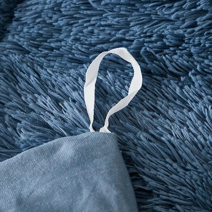 Uhamho Faux Fur Velvet Fluffy Bedding Duvet Cover Set Down Comforter Quilt Cover with Pillow Shams, Ultra Soft Warm and Luxury (King, Dusty Blue)