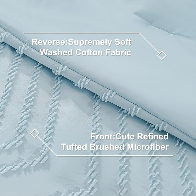 Litanika Light Blue Queen Size Comforter Set with Sheets - 7 Pieces Bed in a Bag Queen Boho Tufted Complete Bedding Sets with Comforter, Sheets, Pillowcases & Shams