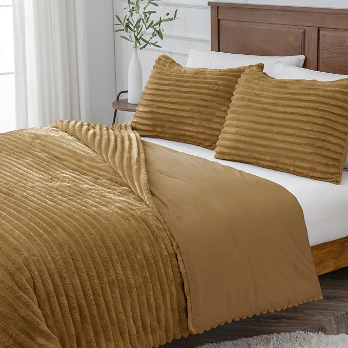 BEDELITE Fleece Twin Comforter Set -Super Soft & Warm Fluffy Brown Bedding, Luxury Fuzzy Heavy Bed Set for Winter with 1 Pillow case