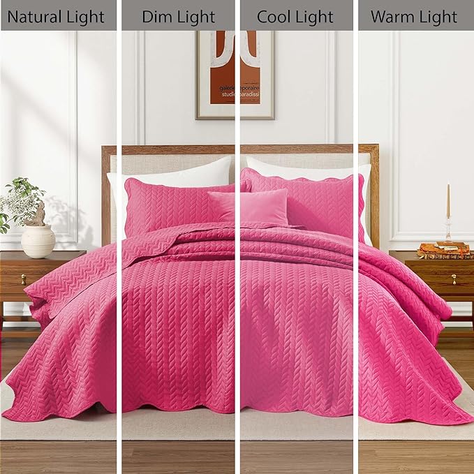 IR Imperial Rooms California King Quilt Bedding Set Size (118"x106") + 2 Pillow Shams (20" x 36"+ 2") - 3 Pcs All Season Reversible Microfiber Coverlet Embossed Quilt Bedspread (Pink)