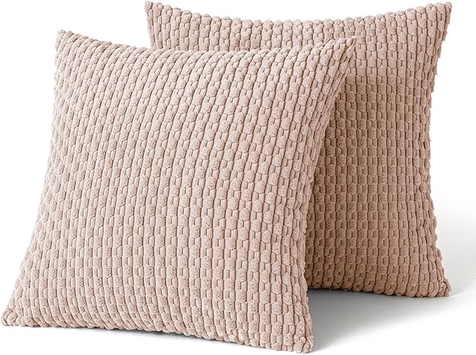 MIULEE Pack of 2 Valentines Day Decorative Throw Pillow Covers 18x18 Inch Soft Boho Striped Textured Corduroy Pillow Covers Modern Farmhouse Home Decor for Couch Bed Sofa Living Room Pink