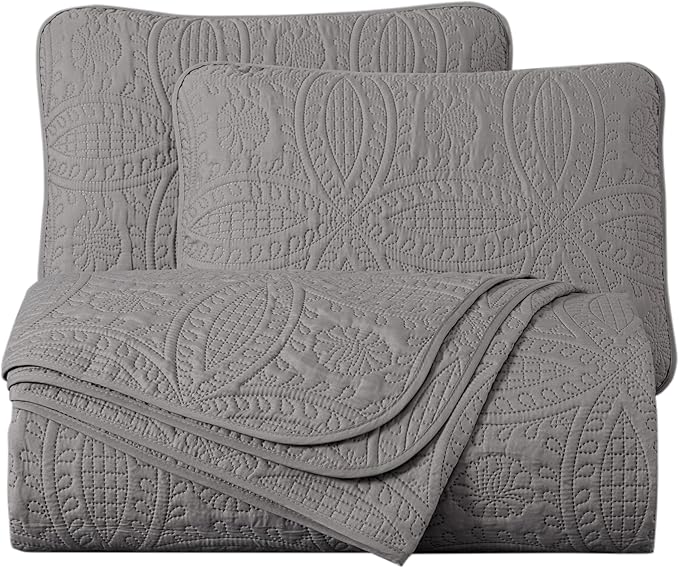 Chezmoi Collection Austin 3-Piece Oversized Bedspread Coverlet Set (Queen, Gray)