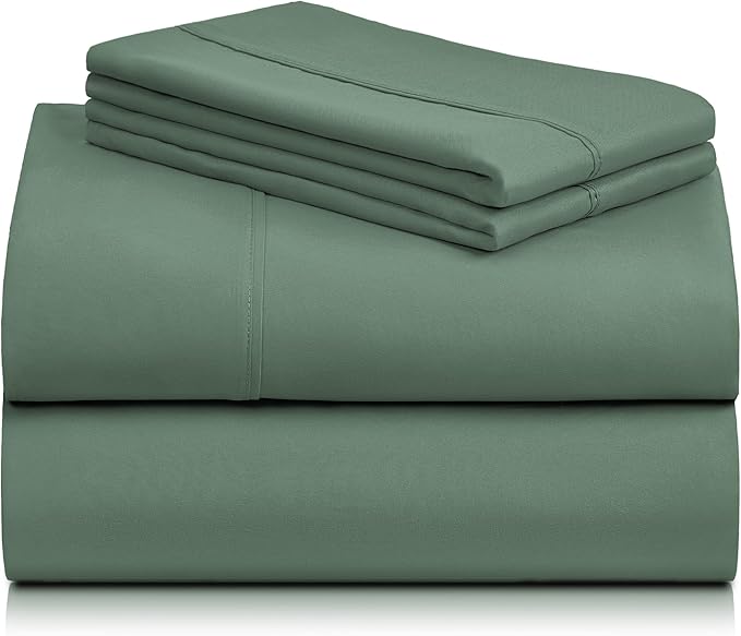 LuxClub 4 PC King Sheet Set, Breathable Luxury Bed Sheets, Deep Pockets 18" Wrinkle Free Cooling Bed Sheets Machine Washable Hotel Bedding Silky Soft - Tree Moss Green King