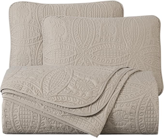 Chezmoi Collection Austin 3-Piece Oversized Bedspread Coverlet Set (Queen, Khaki)