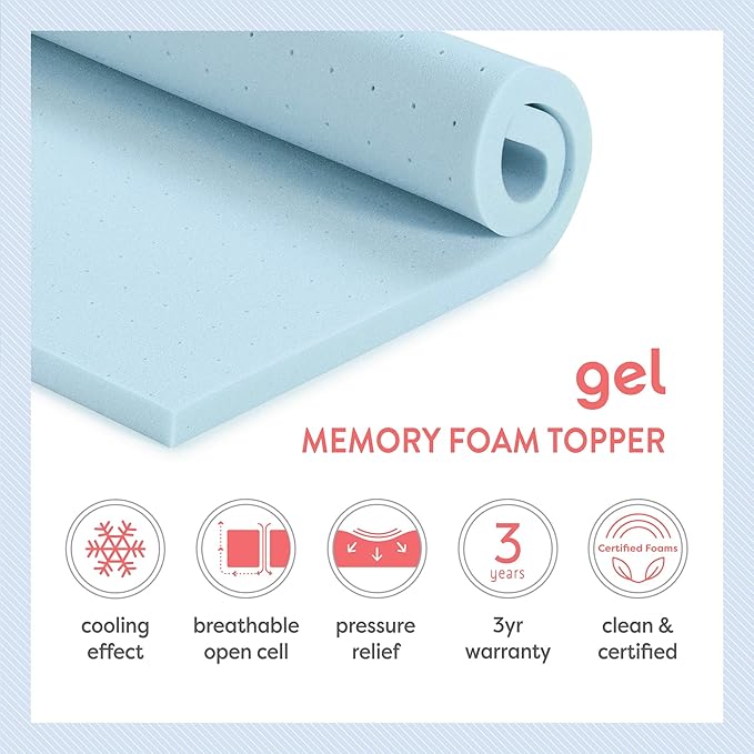 Best Price Mattress 1.5 Inch Ventilated Memory Foam Mattress Topper, Cooling Gel Infusion, CertiPUR-US Certified, Twin, Dorm Essentials, Blue