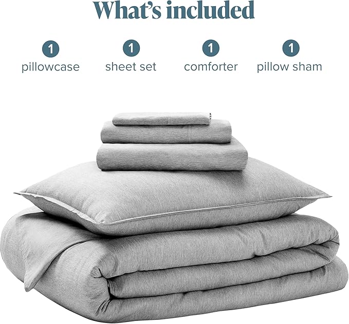 Bare Home Bed-in-A-Bag 5 Piece Comforter & Sheet Set - Twin XL - Goose Down Alternative - Ultra-Soft 1800 Premium Bedding Set - Cationic (Twin XL, Heathered Charcoal)