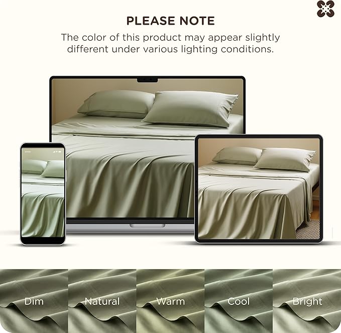 Bedsure Cooling Sheets, Rayon Derived from Bamboo & Cotton Blend, GentleSoft, Breathable, King Size Sheets Set, Deep Pocket Up to 18", Hotel Luxury Bedding for Hot Sleepers, Tea Green