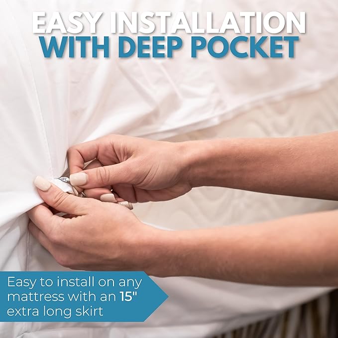 Queen Size 60x80” Premium Waterproof Zippered Mattress Encasement, 100% Cotton, Hypoallergenic, Six Sided Mattress Cover, Invisible Zippered, Soft Breathable up to 15" Deep - Rest Line