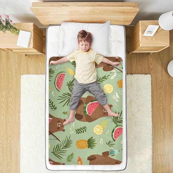 Waterproof Bed Pad Reusable Changing Pad Toddler Mattress Protector Large Pee Pad Baby Diaper Pad Soft Washable Liner Summer Watermelon Brown Bears Green