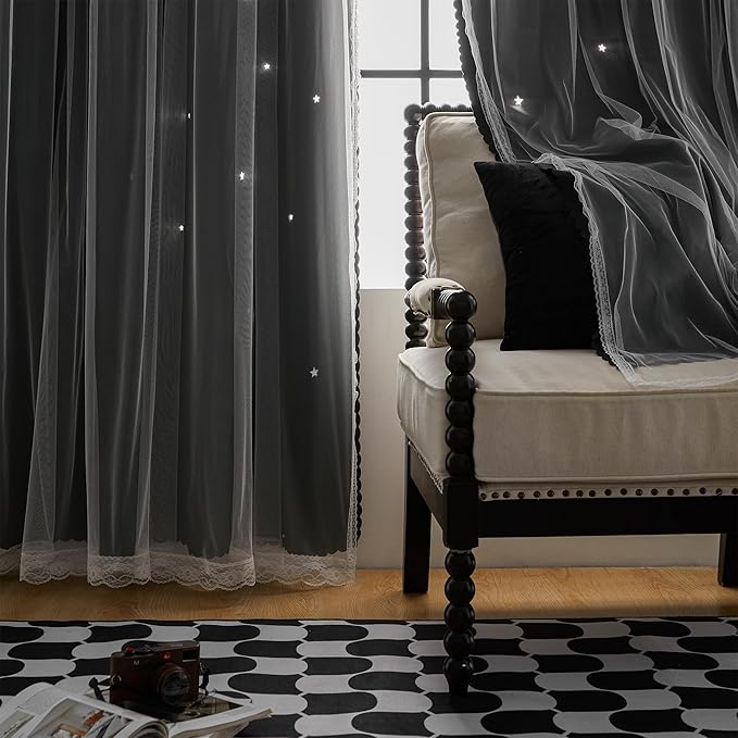 XiDi Black Out Curtains for Girls Bedroom Decor, Ideal for Kids Room with Unicorn Theme, Blackout Curtains for Bedroom Living Room 72 inchs 2 Panel Black