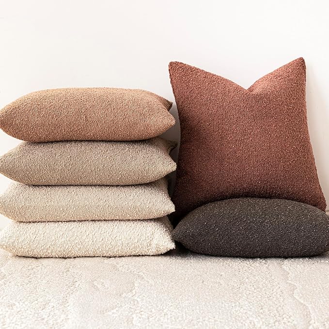 Foindtower Pack of 2, Decorative Textured Boucle Throw Pillow Covers Accent Solid Pillow Cases Cozy Soft Couch Cushion Case for Chair Sofa Bedroom Living Room Home Decor 22x22 Inch Dusty Orange Hazel