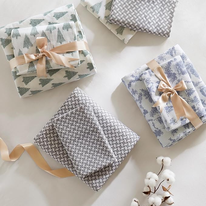 True North by Sleep Philosophy Cotton Sheet Set Cozy Print 100% Cotton Flannel Sheets Bedding Set, Oversized Sheets, Deep Pocket Fits Up to 14" Mattress Cal King Bed Sheets Cal King Snowflake 4 Piece