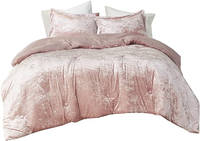 Comfort Spaces Juliette Luxe Comforter Set Velvet Lush with Soft Brushed Microfiber Reverse, All Season Cozy Velvet Bedding Sets, Fluffy Comforter Bed Set, Matching Sham, Blush Twin/Twin XL 2 Piece