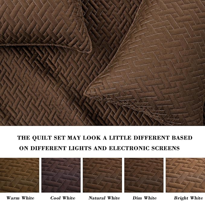 Exclusivo Mezcla Full Queen Size Quilt Bedspreads with Basket Weave Pattern, Soft Lightweight Summer Quilts Bedding Set Coverlets Bed Cover for All Seasons, Brown