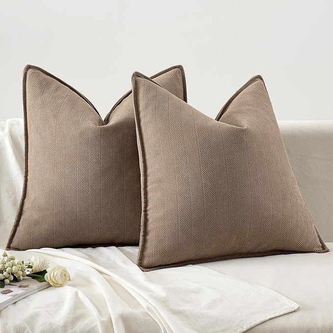 MIULEE Pack of 2 Coco Brown Decorative Pillow Covers 16x16 Inch Soft Chenille Luxurious Couch Throw Pillows Farmhouse Cushion Covers with Elegant Design for Sofa Bedroom Living Room Home Decor